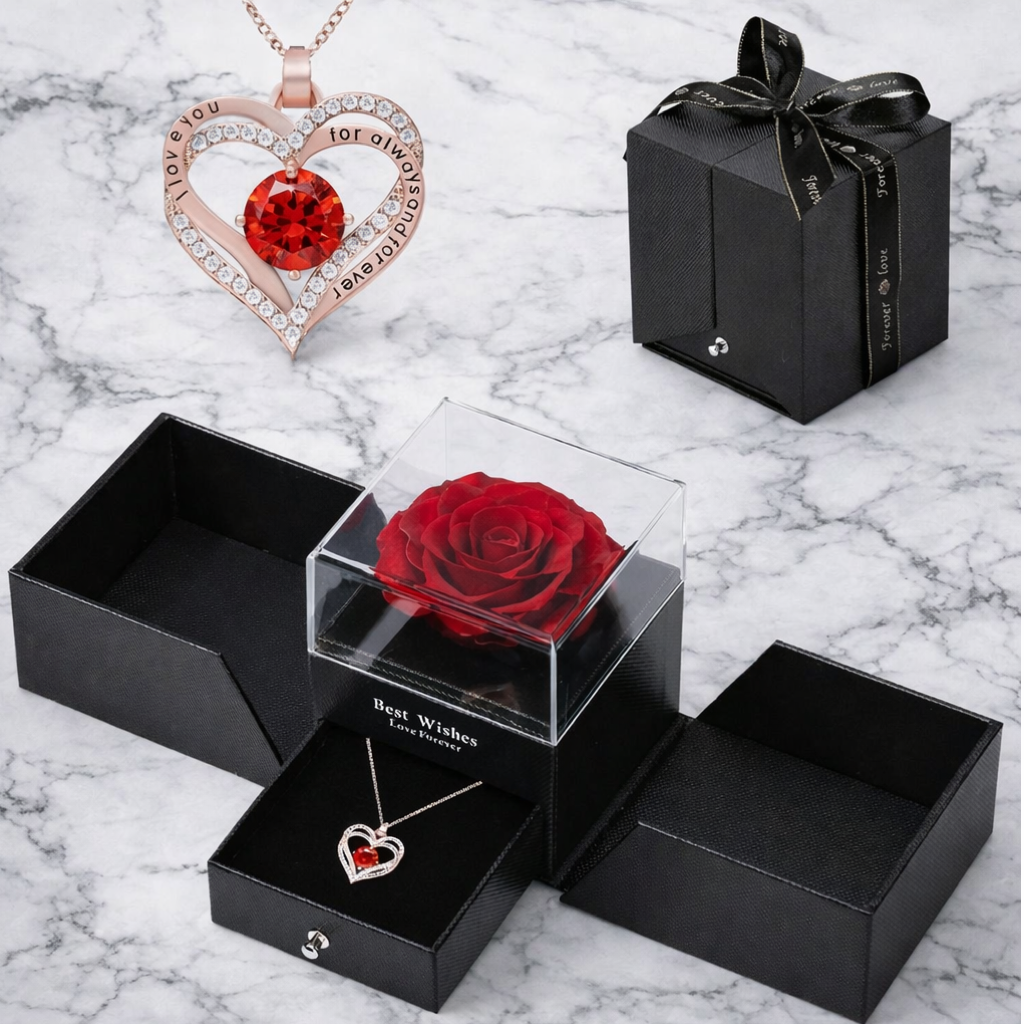Elegant Gift Box with Necklace and preserved Flower