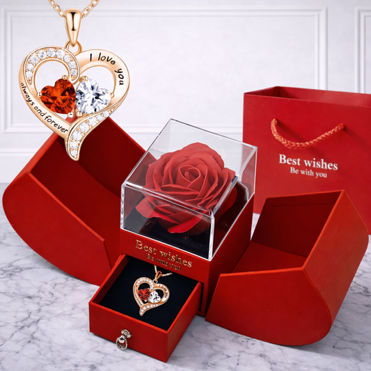 Elegant Red Gift Box with Necklace and preserved Flower