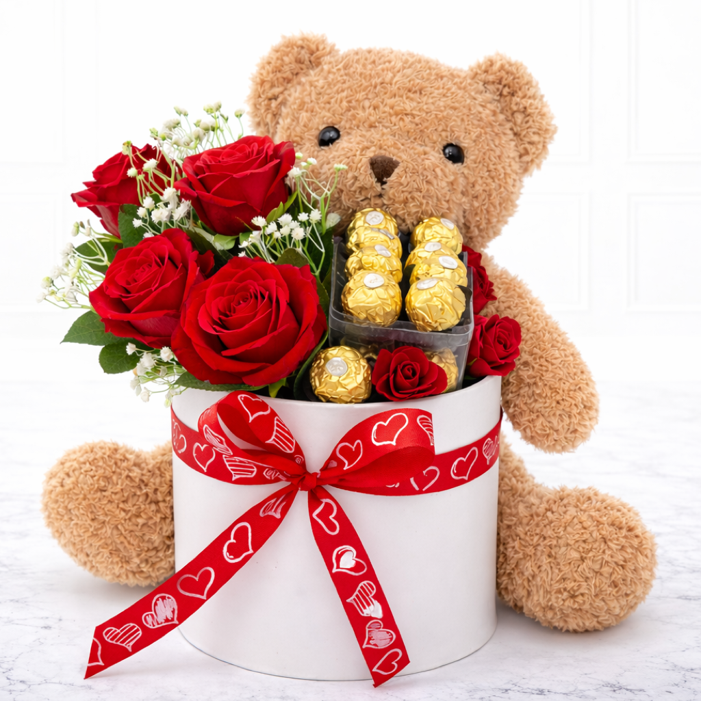 Luxury Love Bear Gift Set - preserved flowers