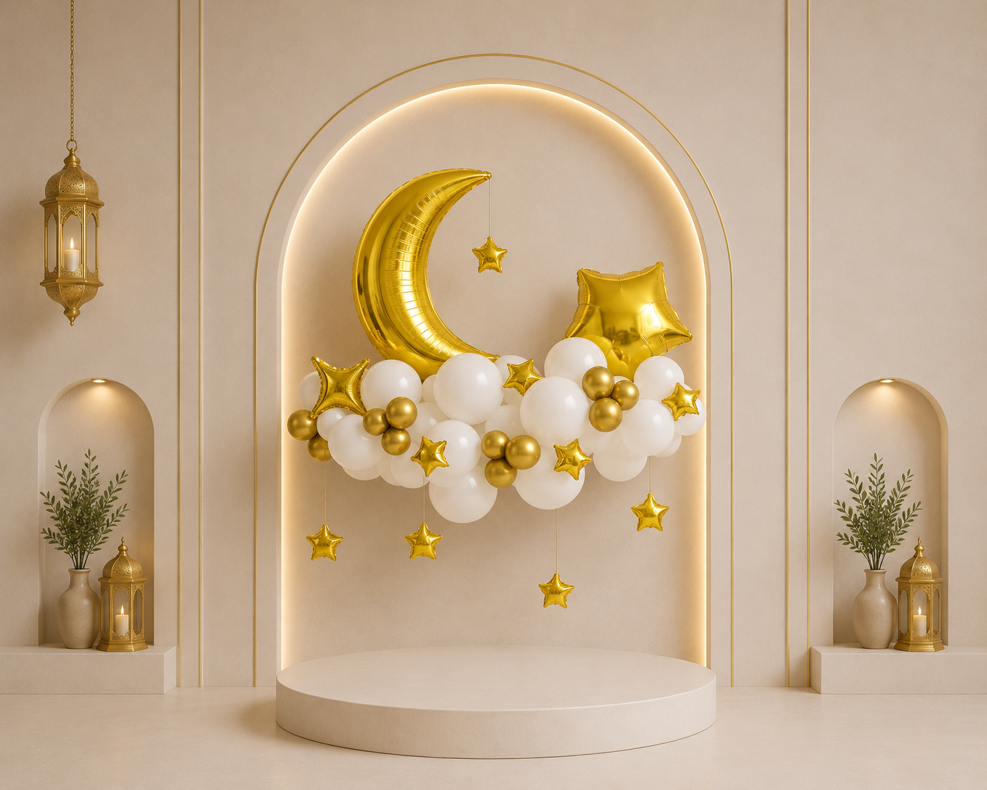 Eid Mubarak Moon and Star Cloud Arrangement