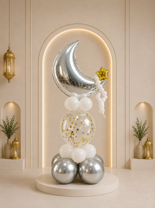 Eid Silver Moon Confetti Arrangement
