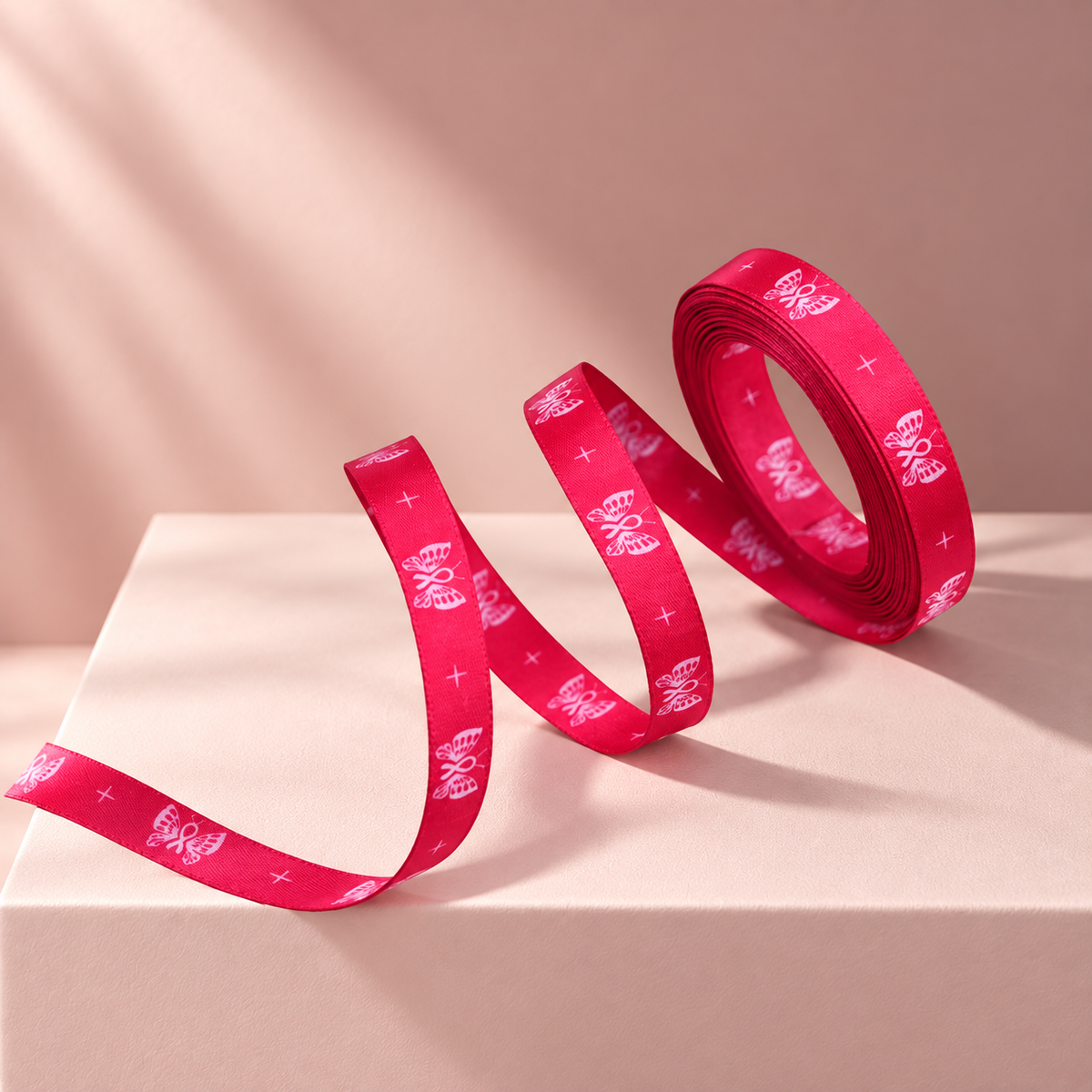Pink October Ribbon Satin Ribbon - Hot Pink