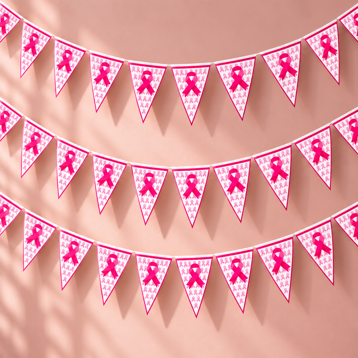 Pink October Ribbon Banner - 10 m