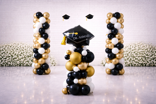 Graduation Balloon Setup with Custom Name & 2 Long Pillars (2m Each)