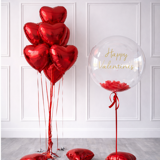 Personalized Helium Bobo + 5 Helium Hearts Foil Balloons
