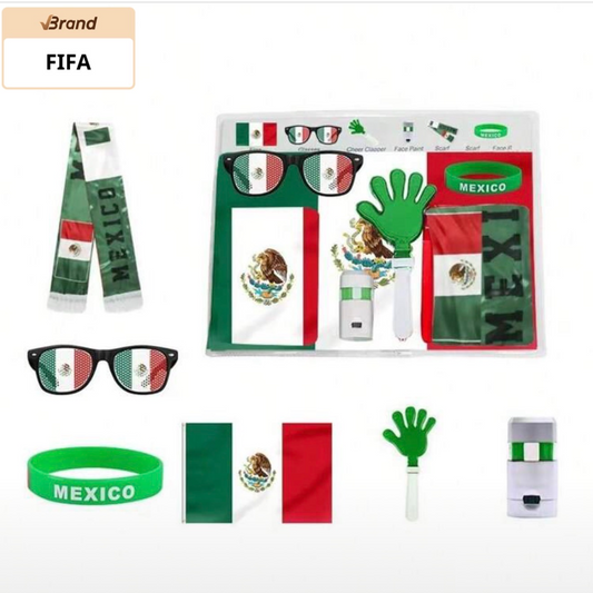 FIFA 2026 Worldcup MEXICO Football Fan Supplies Set - Flag, Glasses, Clapper, Face Paint , Cheering Props