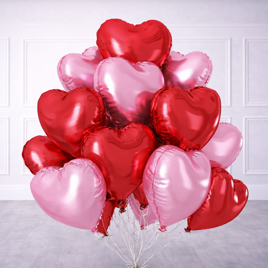 Heart Shape Helium Pink, Pastel Pink & Red Foil Balloon Bouquet - 10 Pcs