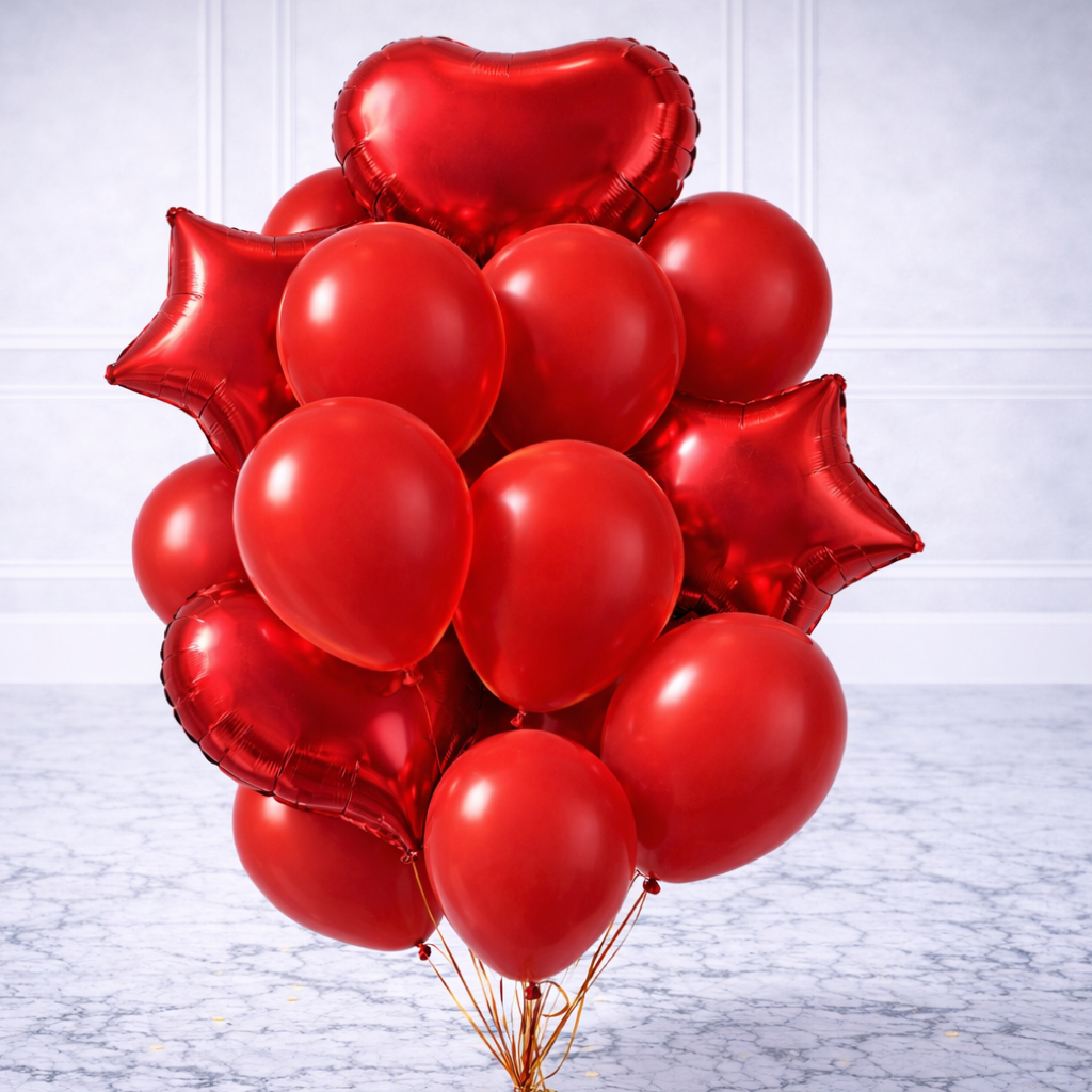 Love Red Bouquet Heart & Star Balloons Helium