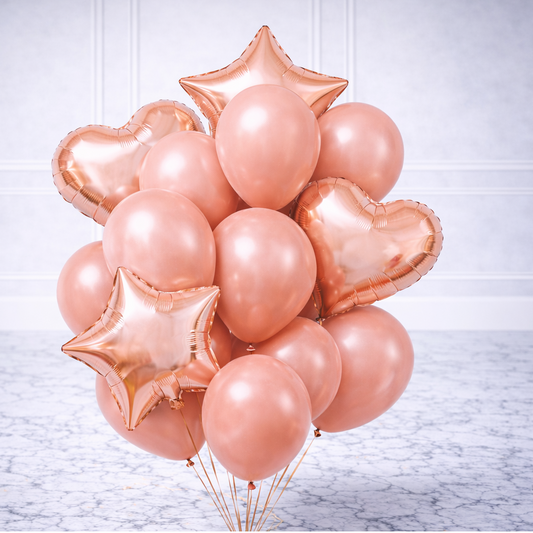 Rose Gold Bouquet Heart & Star Balloons Helium