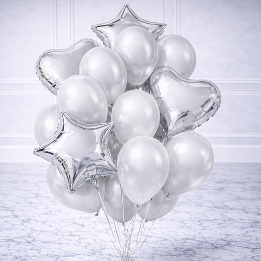 Silver Bouquet Heart & Star Balloons Helium