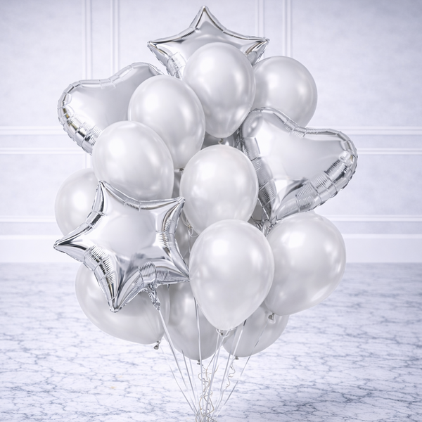 Silver Bouquet Heart & Star Balloons Helium