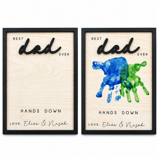 Father's Day Best Dad Ever 3D Wooden frame - Customized handprint (26 CM)