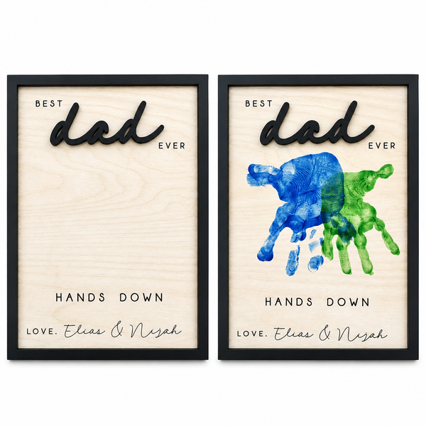 Father's Day Best Dad Ever 3D Wooden frame - Customized handprint (26 CM)