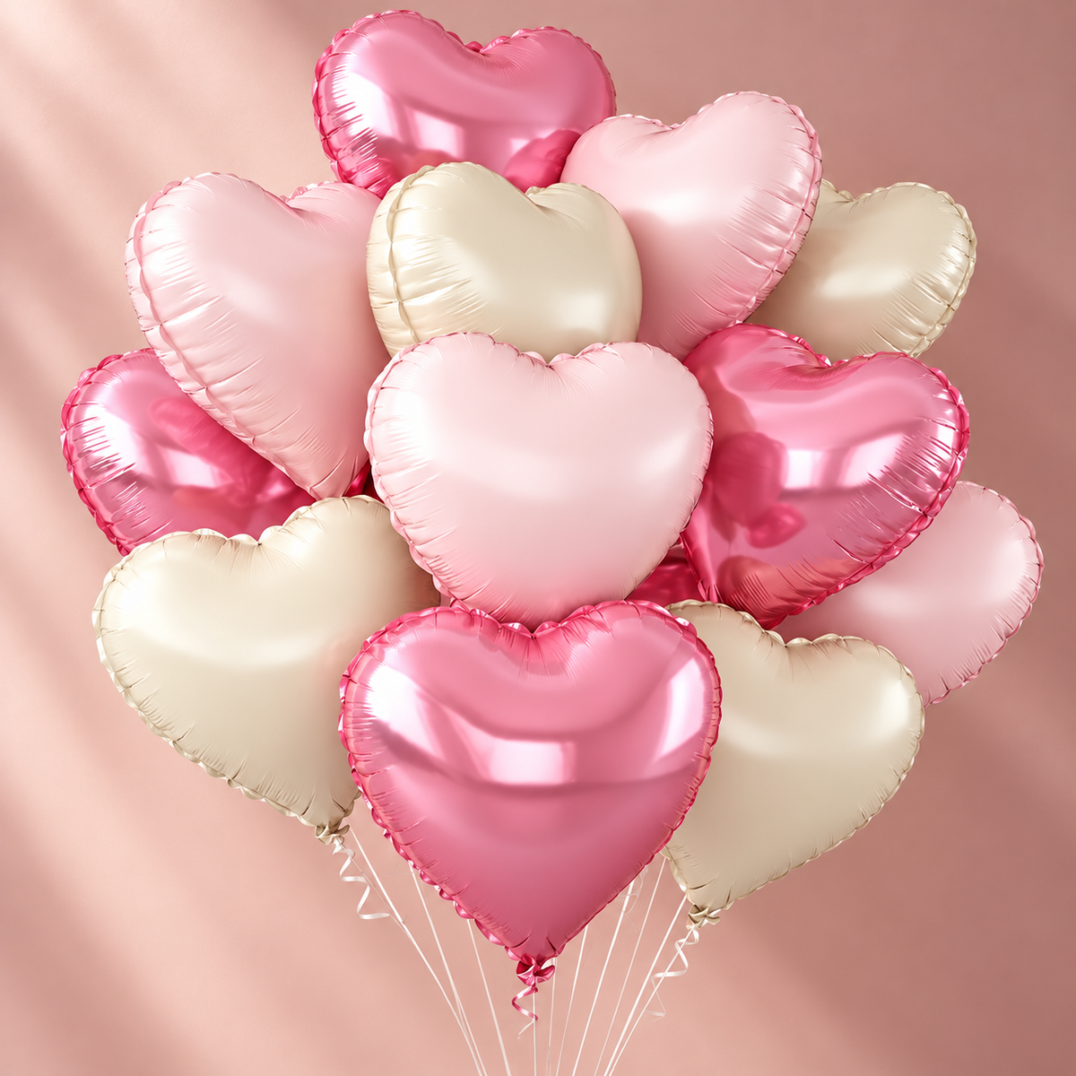 Heart Shape Helium Pink, Pastel Pink & Cream Foil Balloon - 10 Pcs
