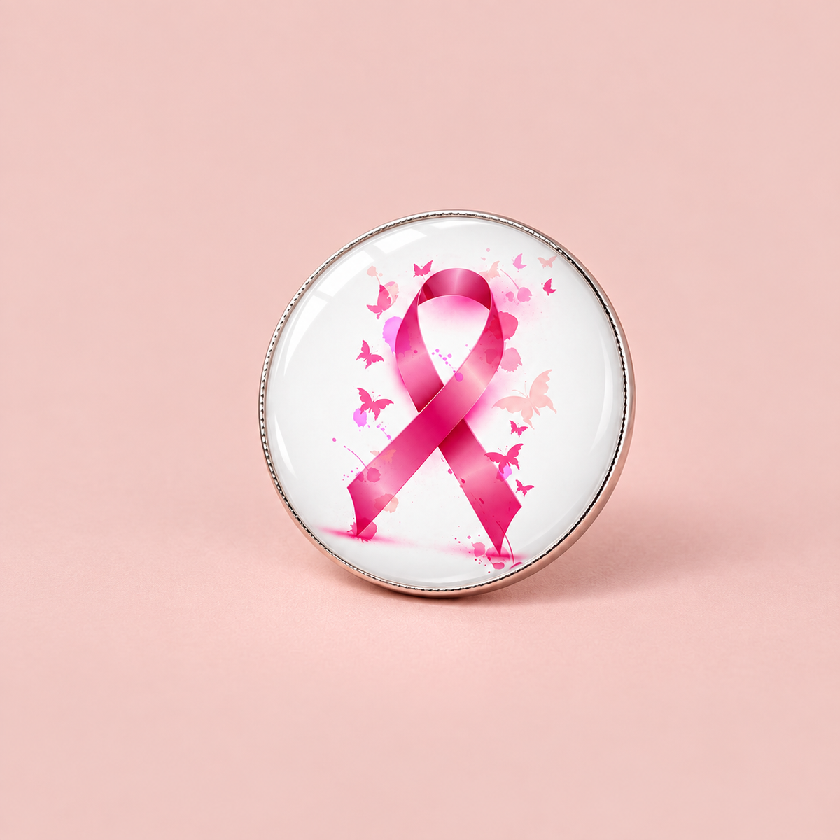 Pink October Ribbon Lapel Pin (Butterfly Pattern)