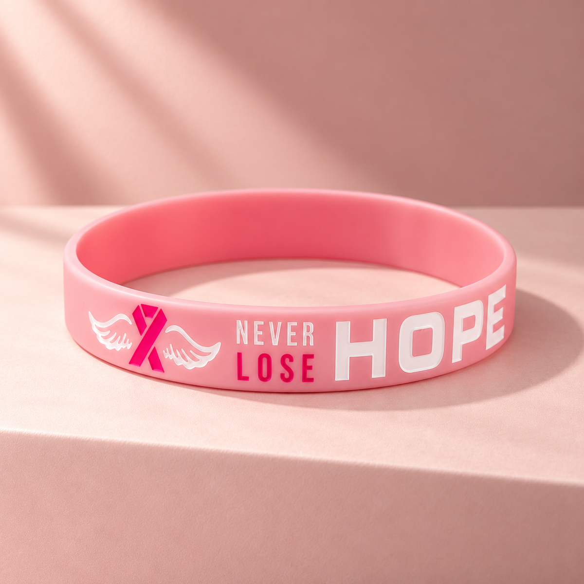 Pink October Ribbon Silicone Wristband - Never Lose Hope