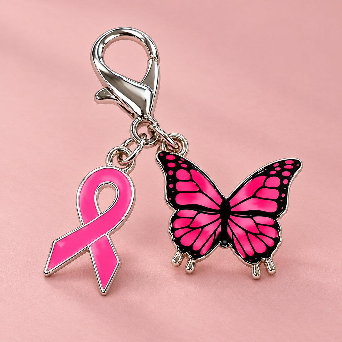 Pink October Ribbon Butterfly Charm