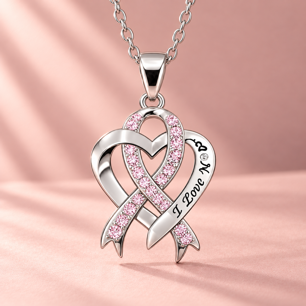 Pink October Ribbon Rhinestone Charm - Love Life Hope