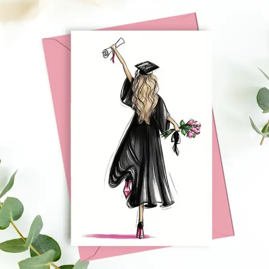 Graduation Greeting Card with Envelope girl - 1 pc