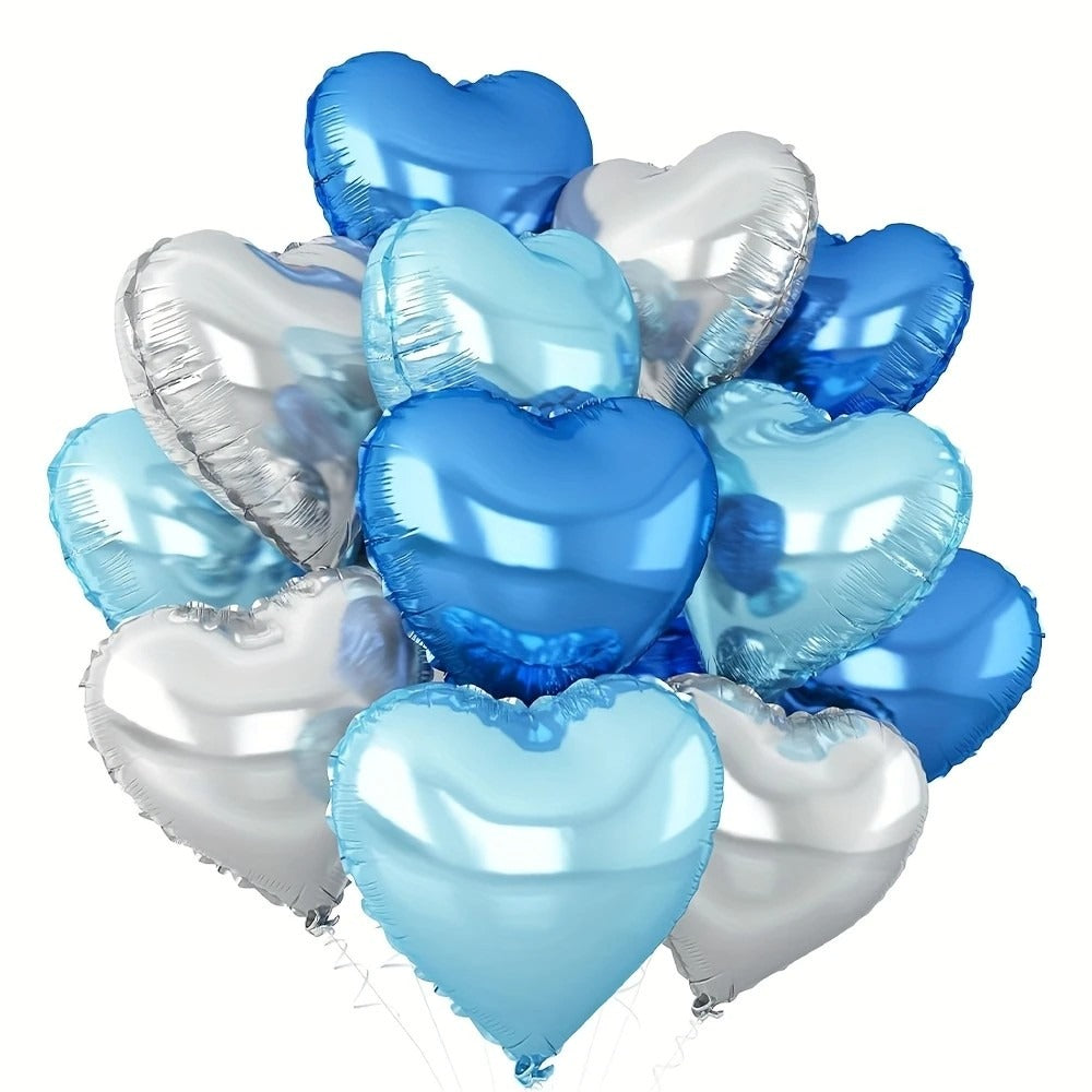 Heart Shape Helium Blue Iridescent Foil Balloon 10 Pcs