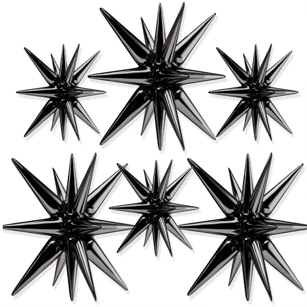 Star Foil Balloons Black 6 pcs