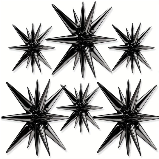 Star Foil Balloons Black 6 pcs