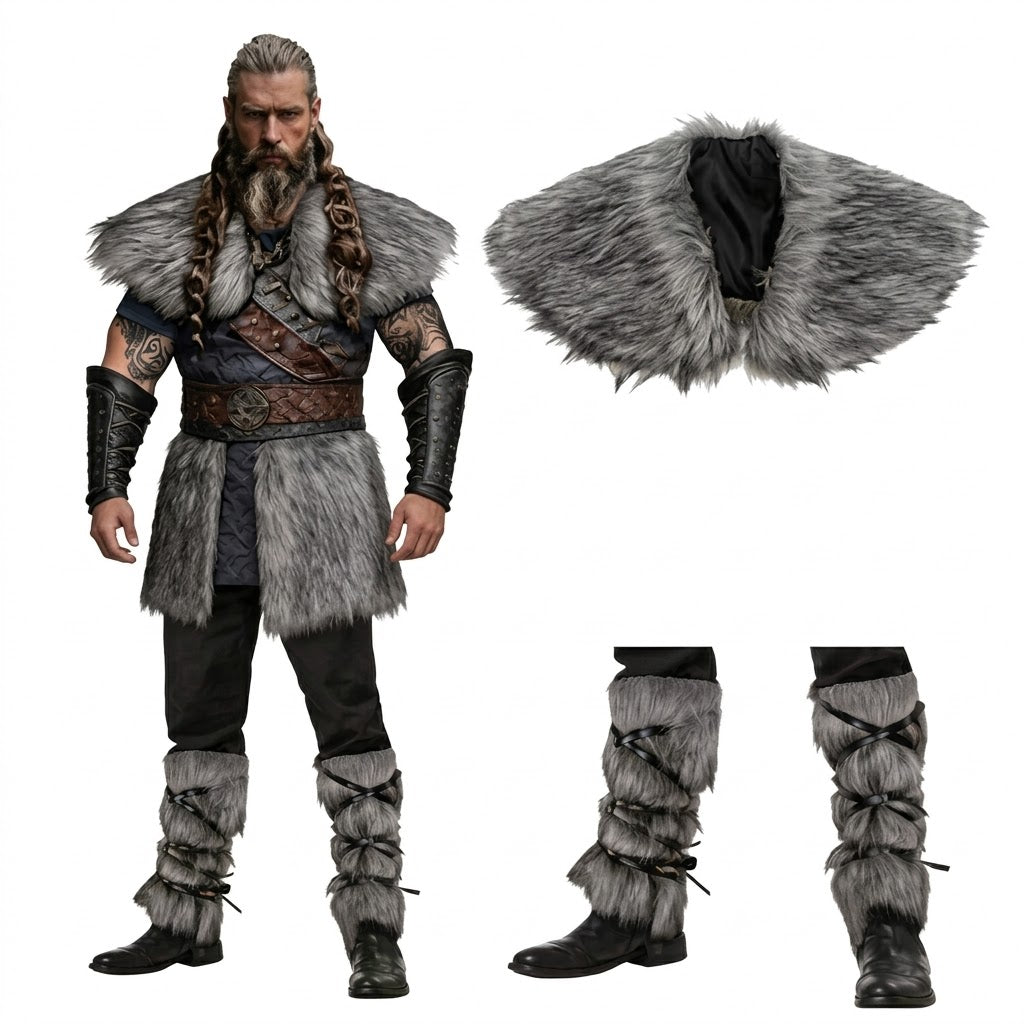 Set Men's Vikings King Warrior Cloak (Gray)