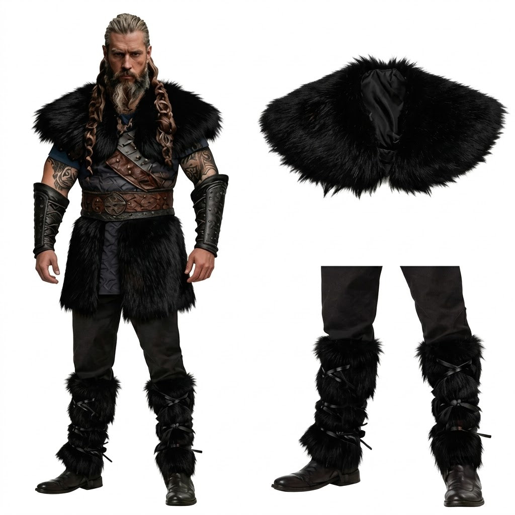 Set Men's Vikings King Warrior Cloak (Black)
