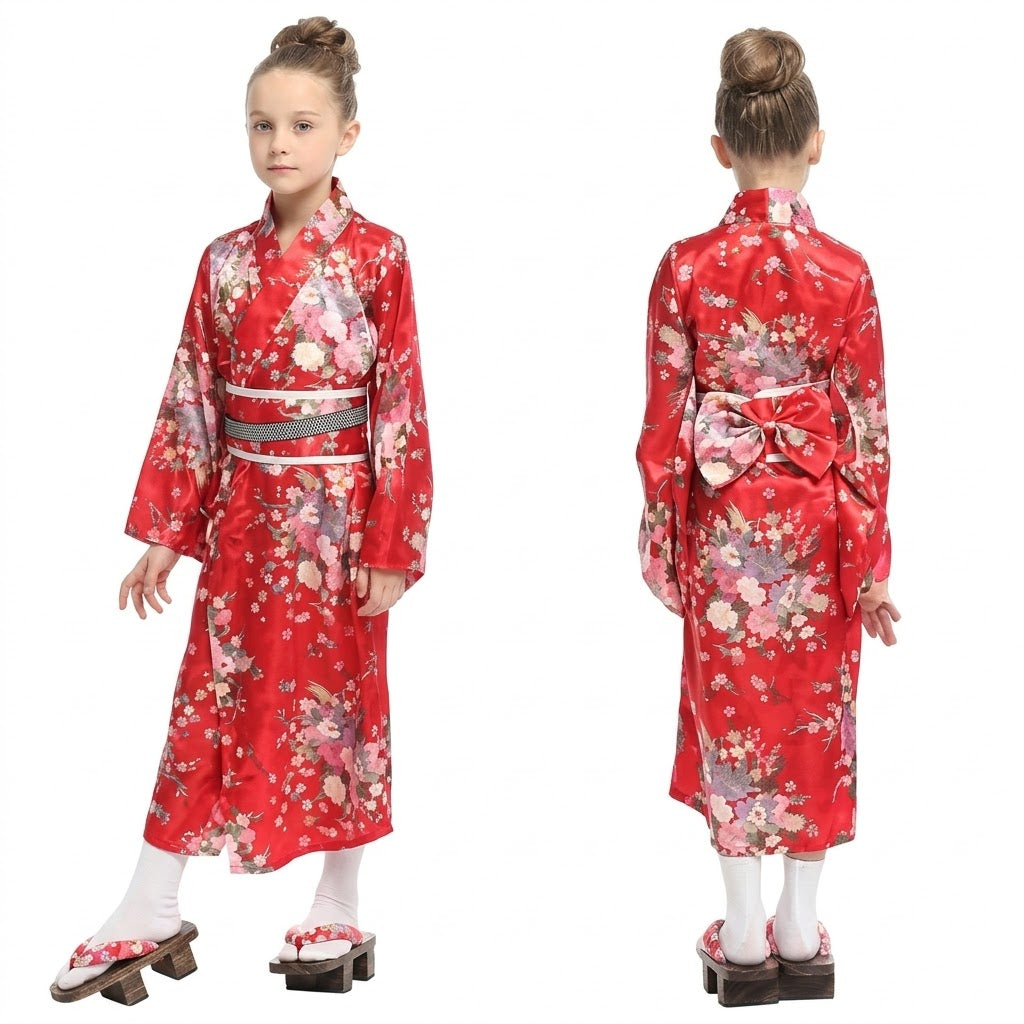 Girls Japanese Kimono Costume (Red)