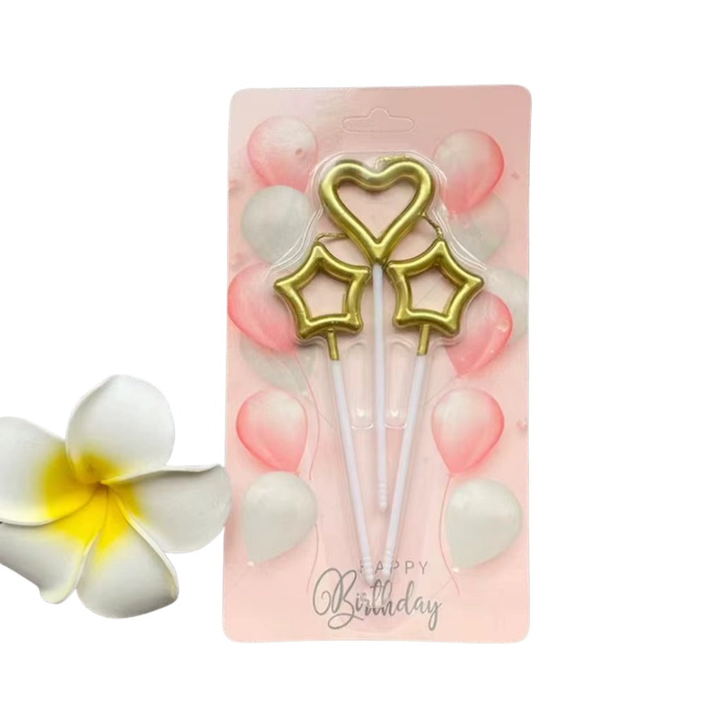 Heart & Stars Gold Color Candle set