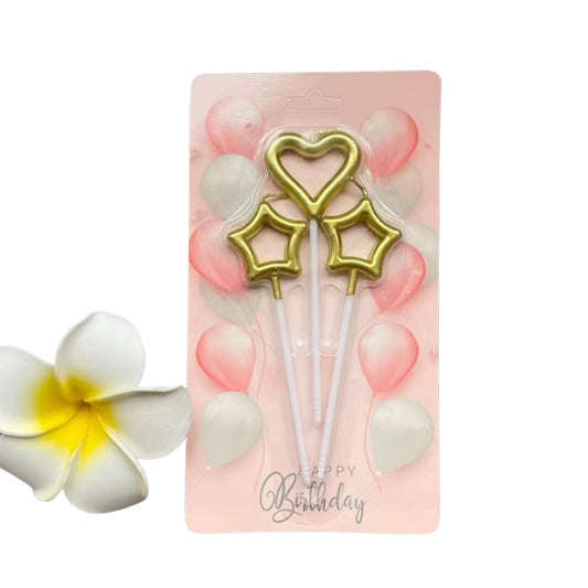 Heart & Stars Gold Color Candle set