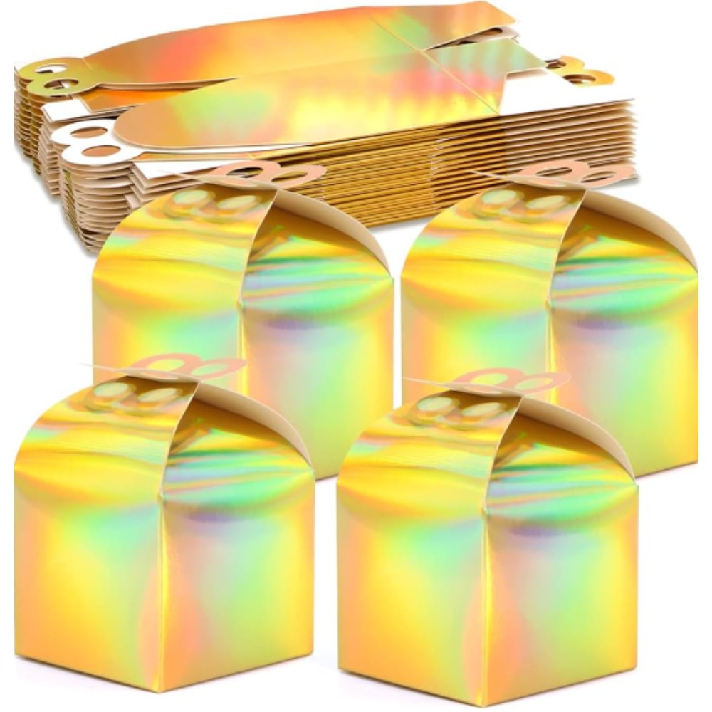 Golden Iridescent foldable Gift Boxes Set 9.5x9.5x8cm