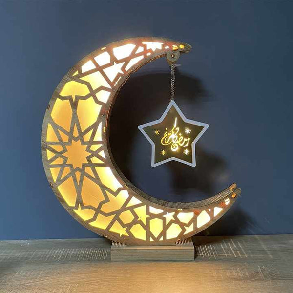 Ramadan Moon Lighting Led Lights Wooden - 52 CM