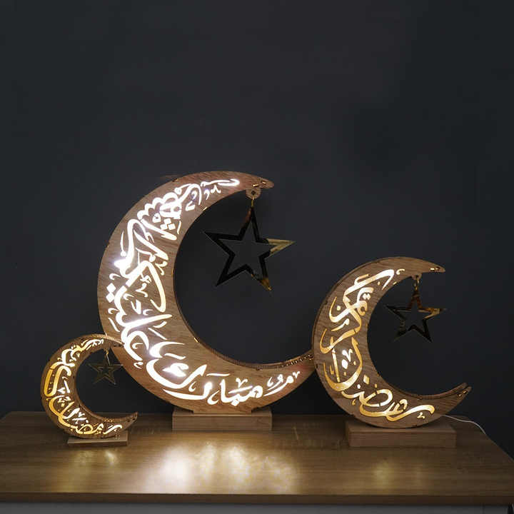 Ramadan Moon Lighting Led Lights Wooden - 21 CM