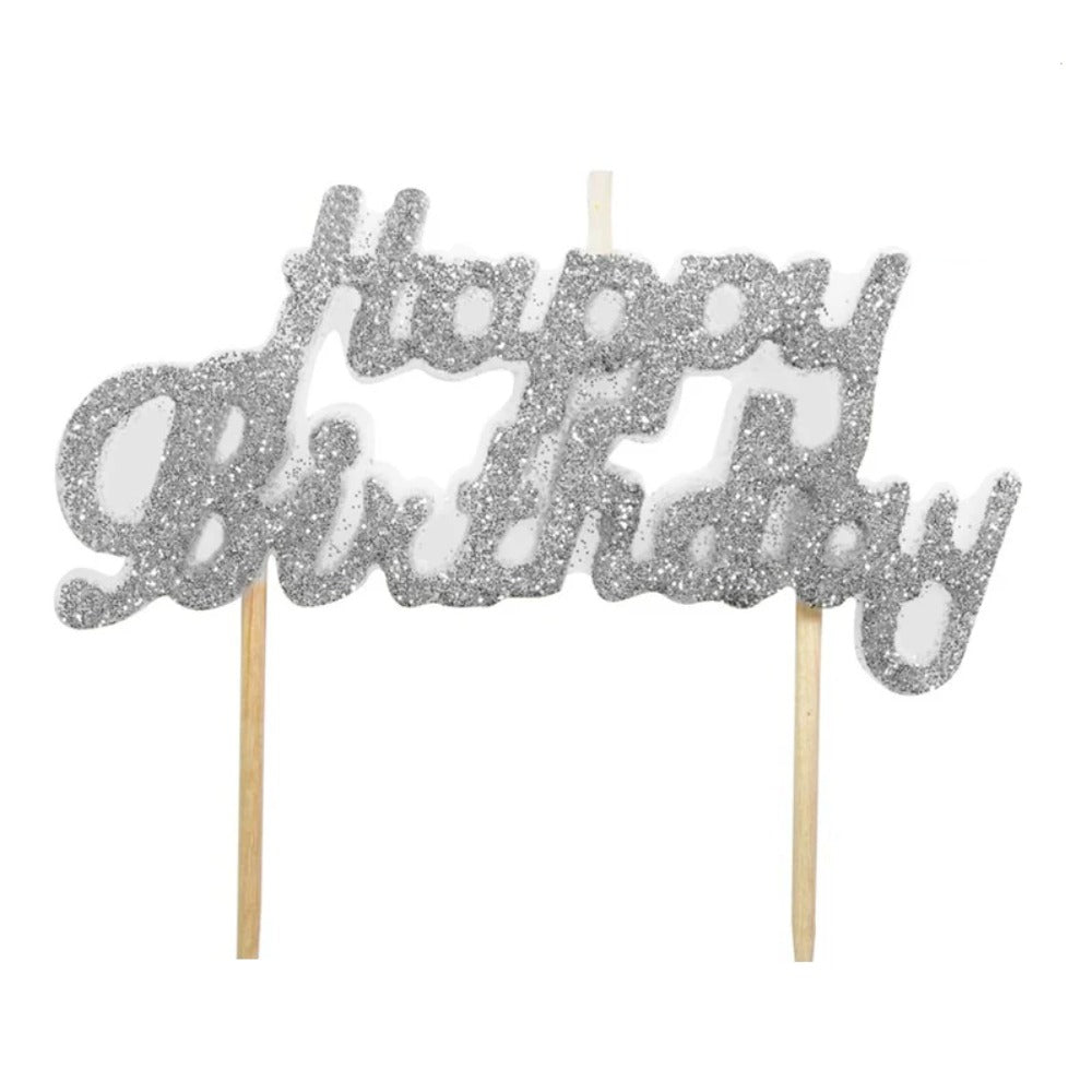 Happy Birthday Silver Candle 8*8.5cm