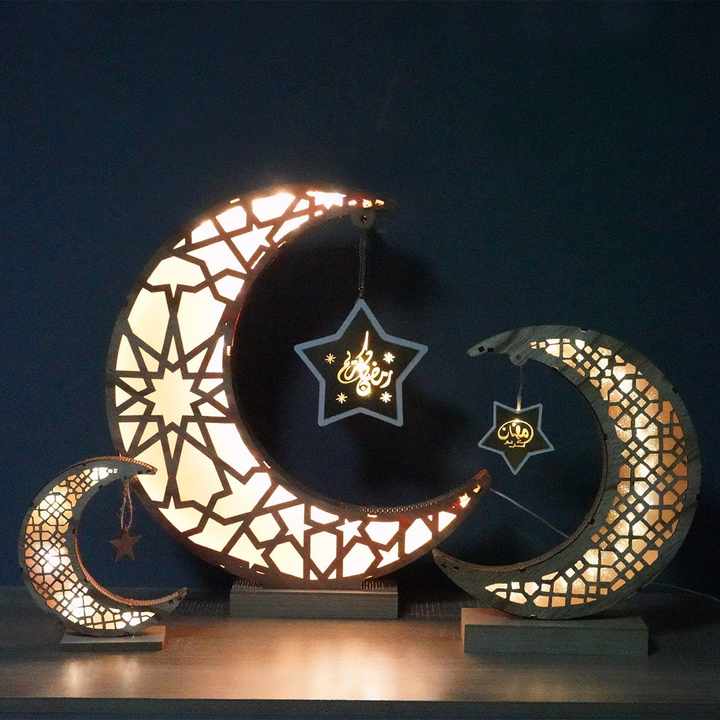 Ramadan Moon Lighting Led Lights Wooden - 36 CM