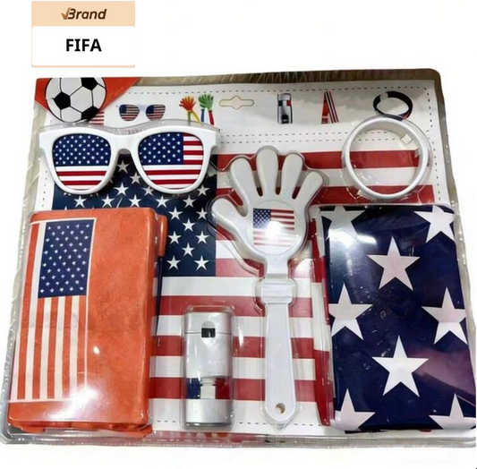 FIFA 2026 Worldcup USA Football Fan Supplies Set - Flag, Glasses, Clapper, Face Paint , Cheering Props
