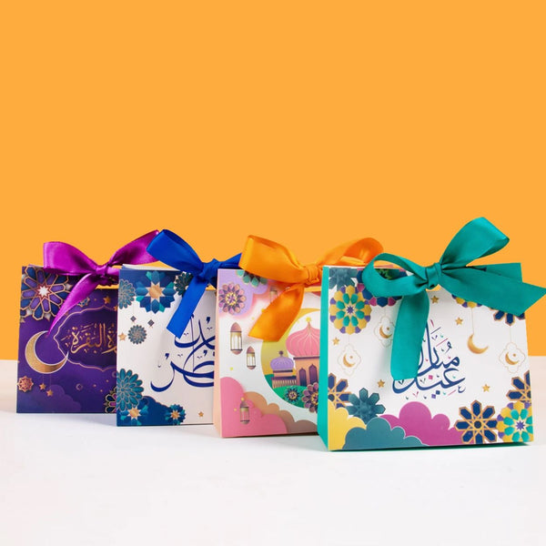 Ramadan Ribbon Eid Mubarak Gift Box - 4 Pcs (without candy)