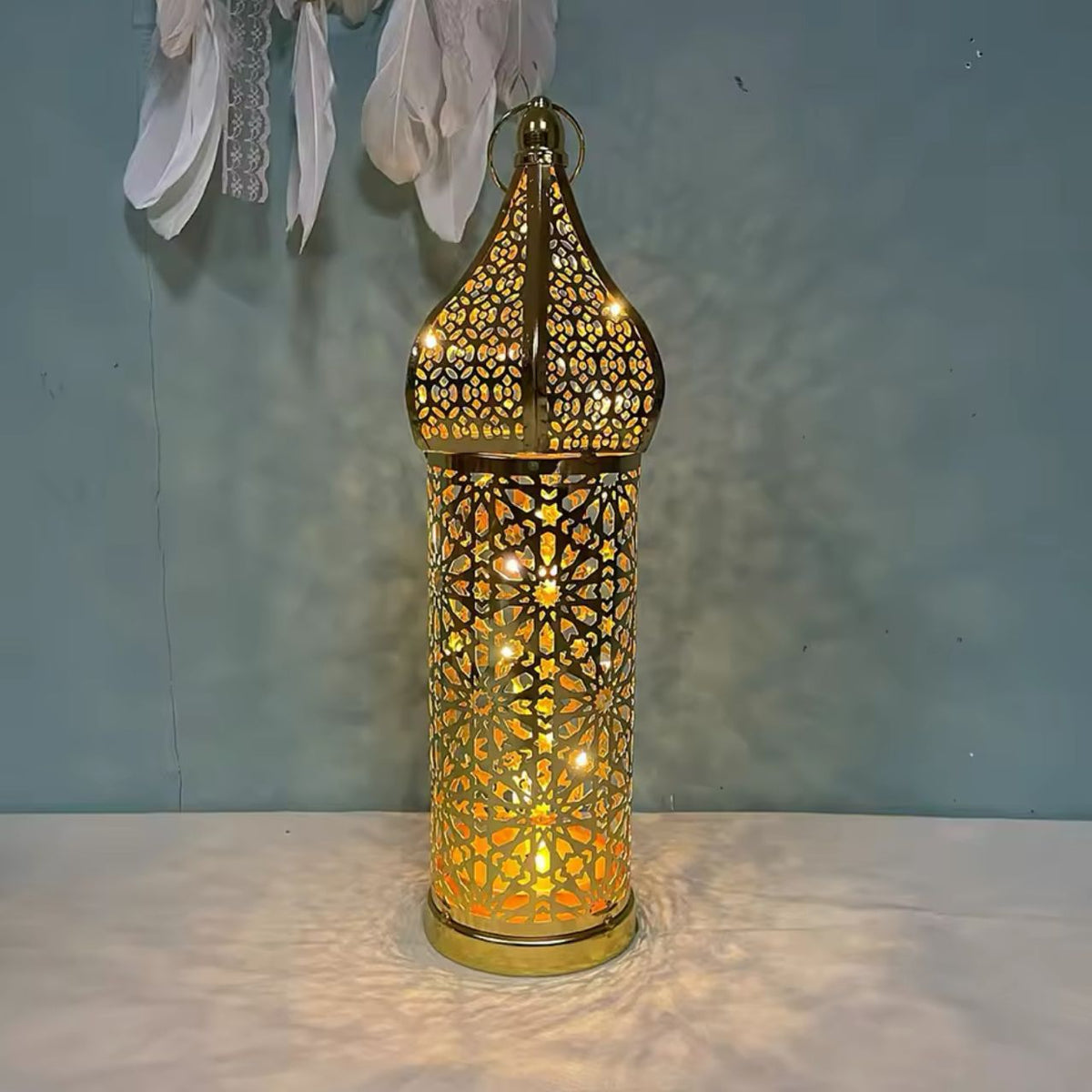 Ramadan Lantern Moroccan Golden hollow Iron - 35.5 CM