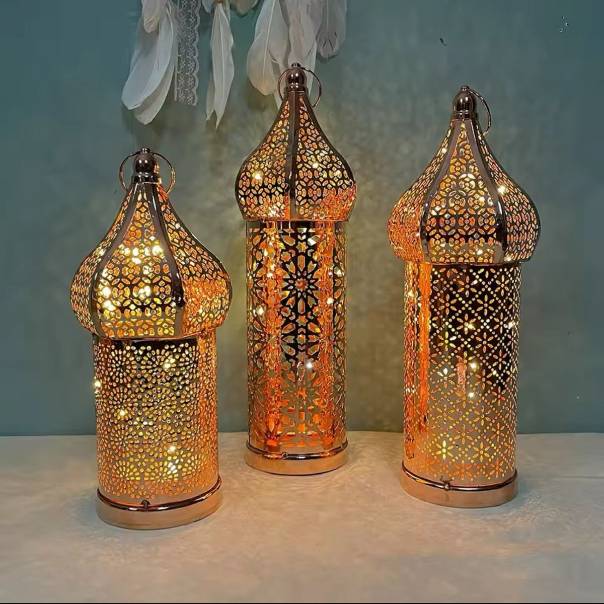 Ramadan Lantern Moroccan Golden hollow Iron - 27 CM