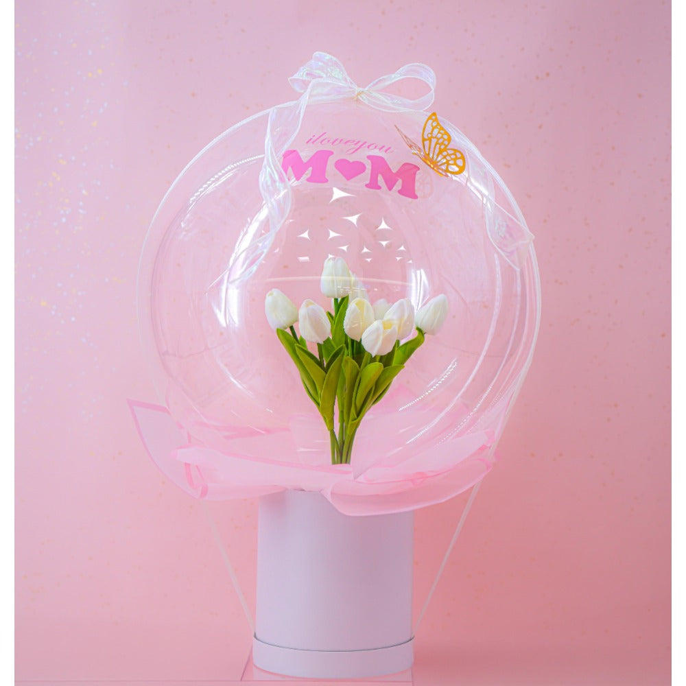 Mother's Day Bobo White Artificial Tulip Balloon Arrangement