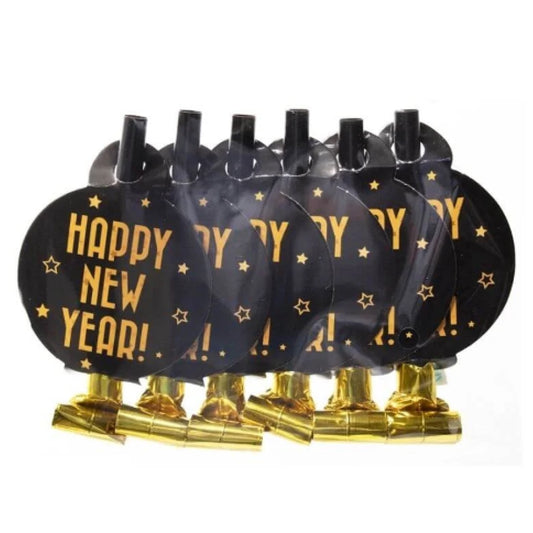 Happy New Year Blower 6 Pcs (Gold, Silver,Black Available)