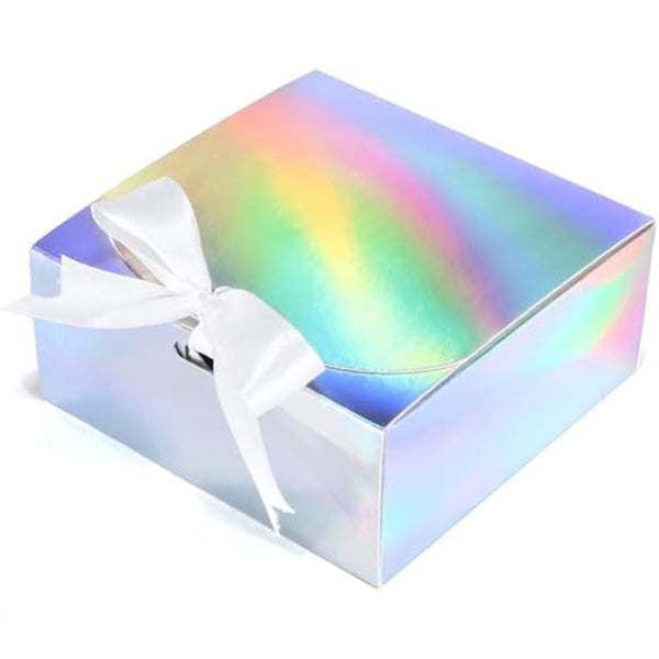 Silver Iridescent Gift Boxes Set with Bow 20x20x5cm