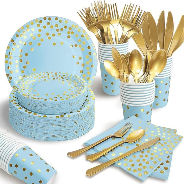 Light Blue and gold Theme Party Dinnerware Set