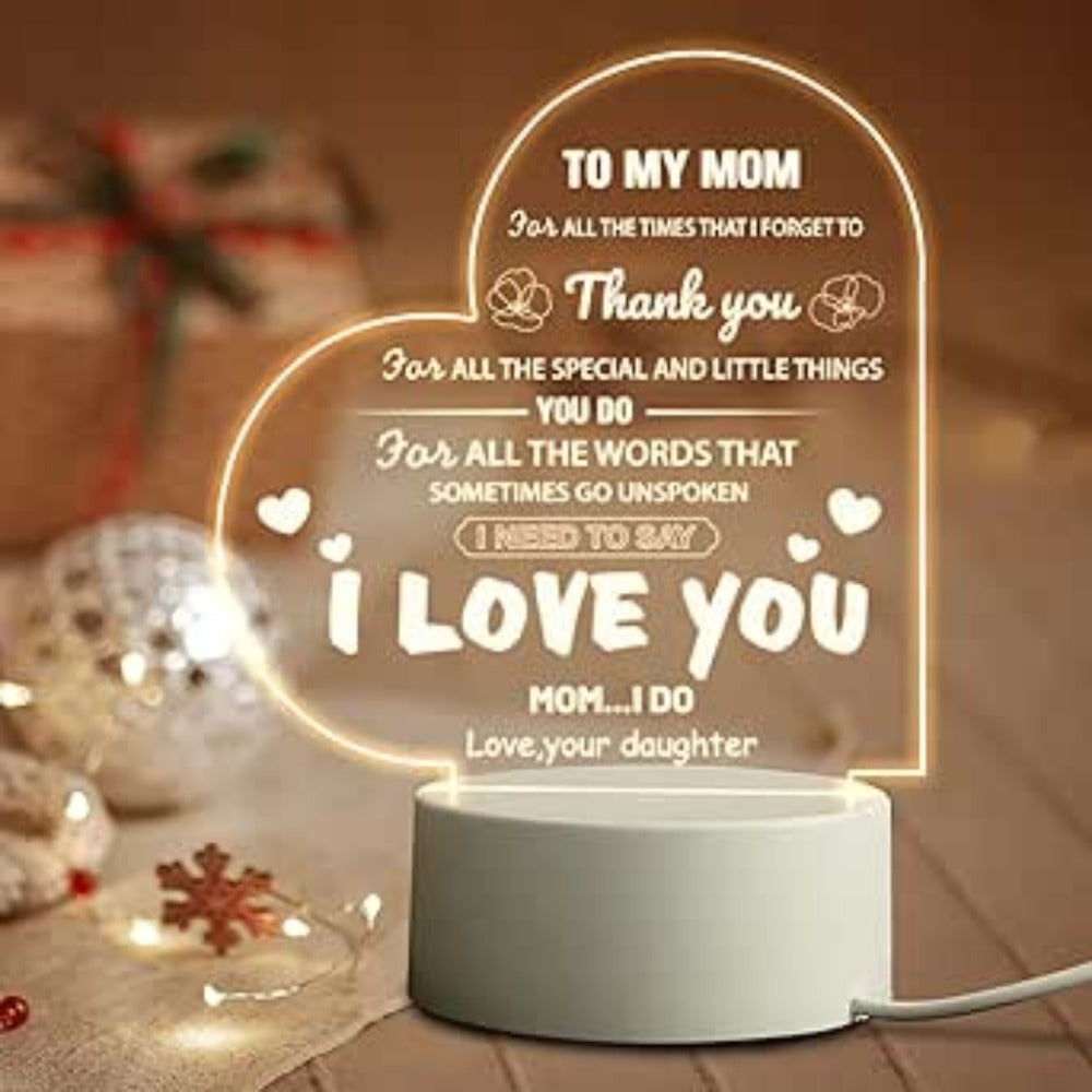 Mother’s Day Gifts for Mom from Daughter - Personalized Acrylic Night Light with Base