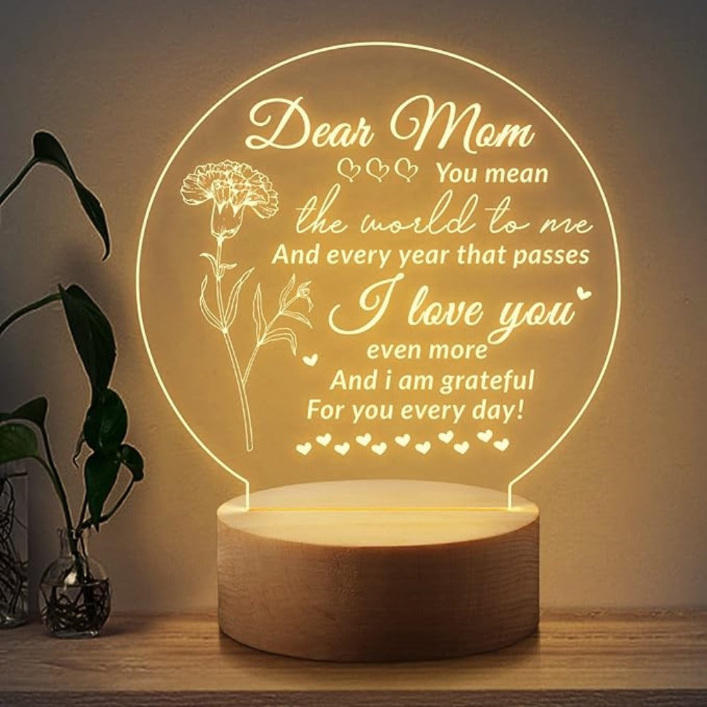 Mother’s Day Gifts for Mom - Personalized Acrylic Night Light with Base