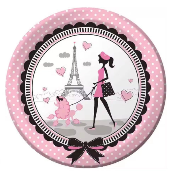 Paris Theme 7 Inch Plate- 16 pcs