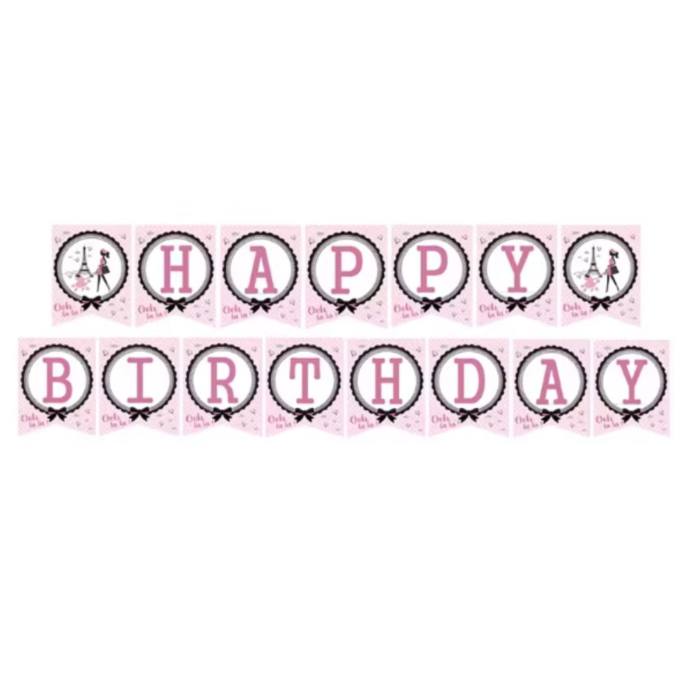 Paris Theme Happy Birthday Banner
