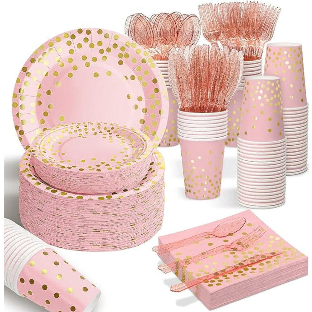 Pink and gold Theme Party Dinnerware Set