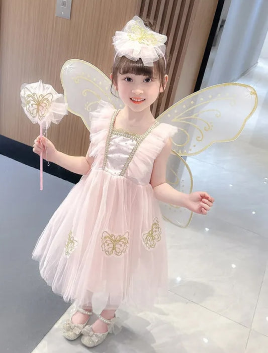 Princess Fairy Costume with Wings- wand- and headband